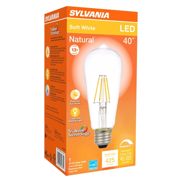 Sylvania Sylvania Natural ST19 E26 (Medium) LED Bulb Soft White 40 Watt Equivalence 1 pk 40771 - main